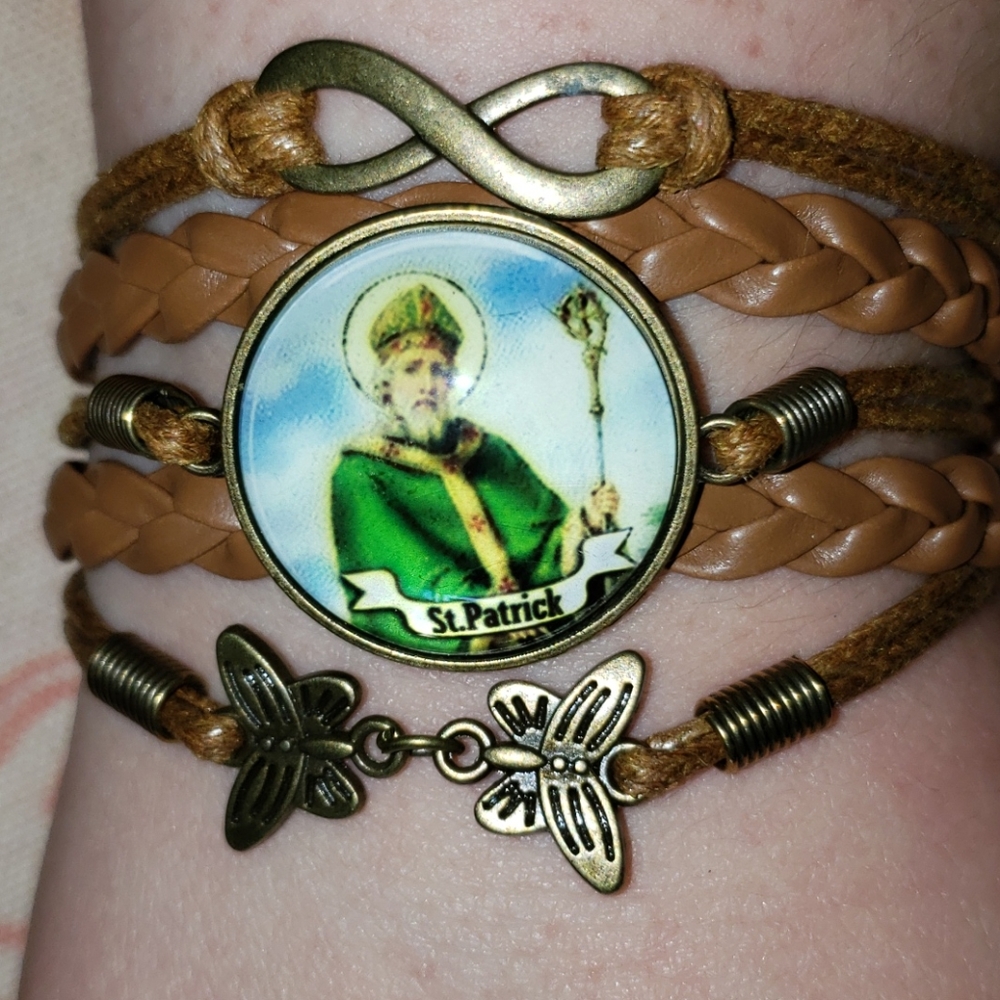 St Patrick Bracelet. Catholic Braided Leather